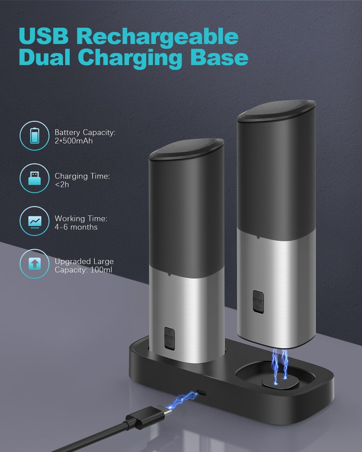 Ultrean Electric Salt Pepper Grinder Set - Rechargeable Adjustable Stainless Steel