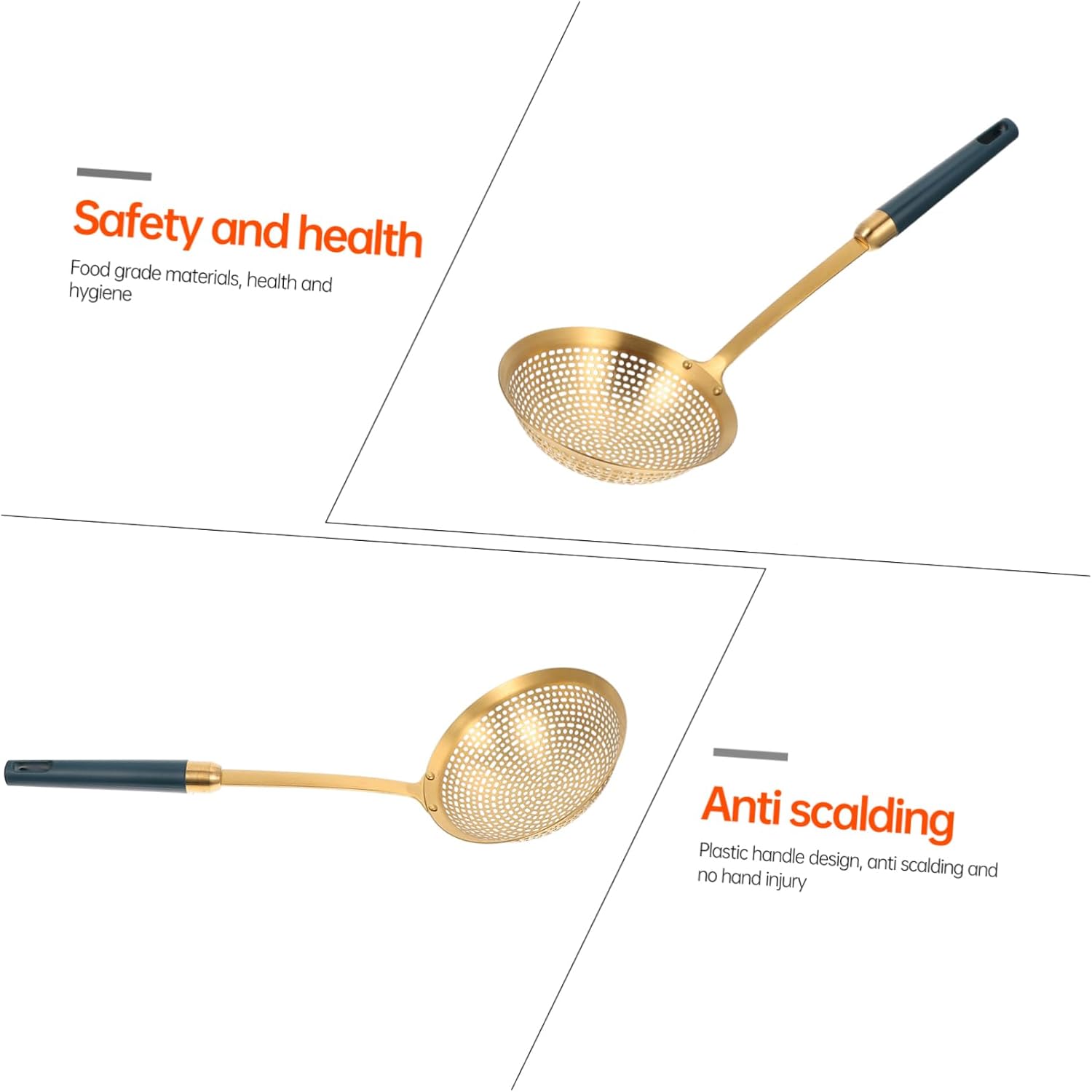 GRIRIW Plastic Skimmer Ladle Set Stainless Steel Cooking Strainer