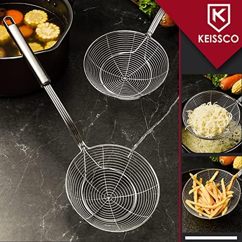 KEISSCO Stainless Steel Spider Skimmer Spoon Set 3-Piece Professional Kitchen Tool