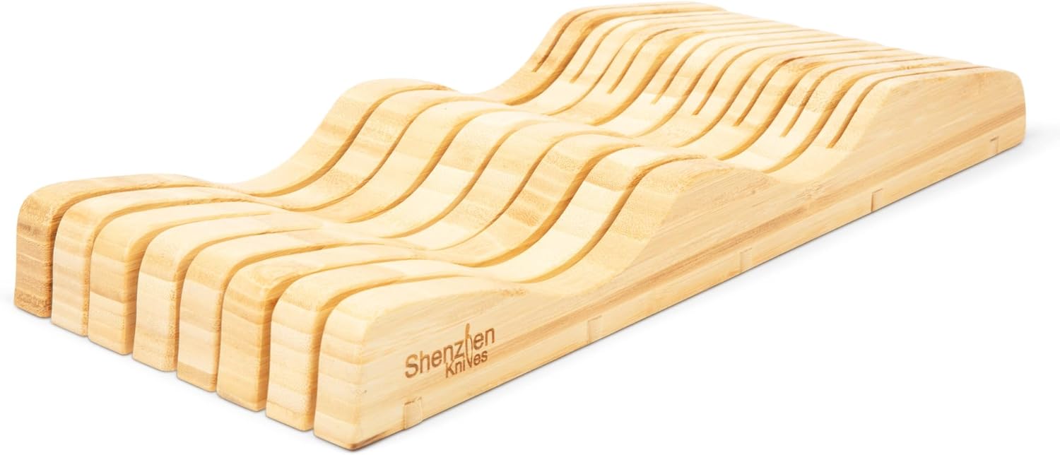 Durable Stylish X-Large In-Drawer Bamboo Knife Block