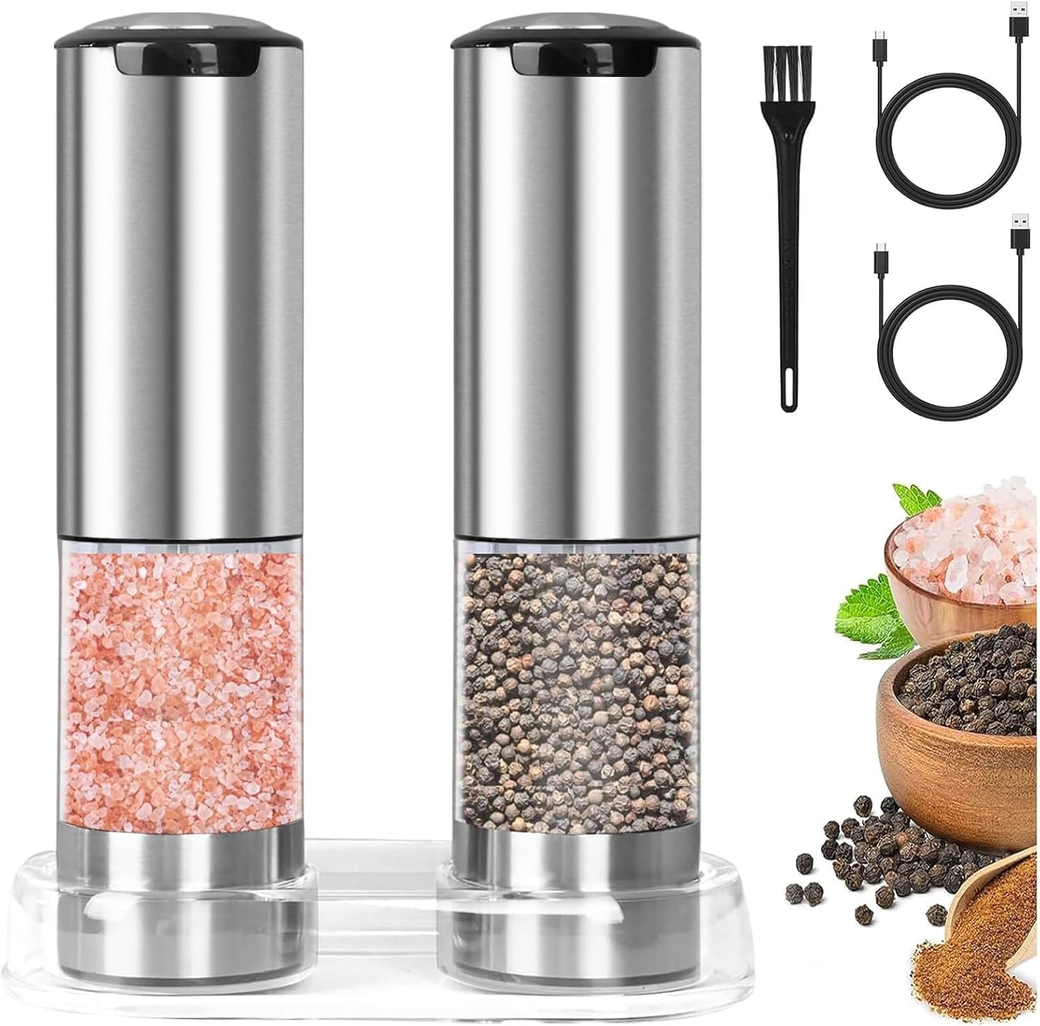 RAVEGO 2-Piece Electric Salt Pepper Grinder Set