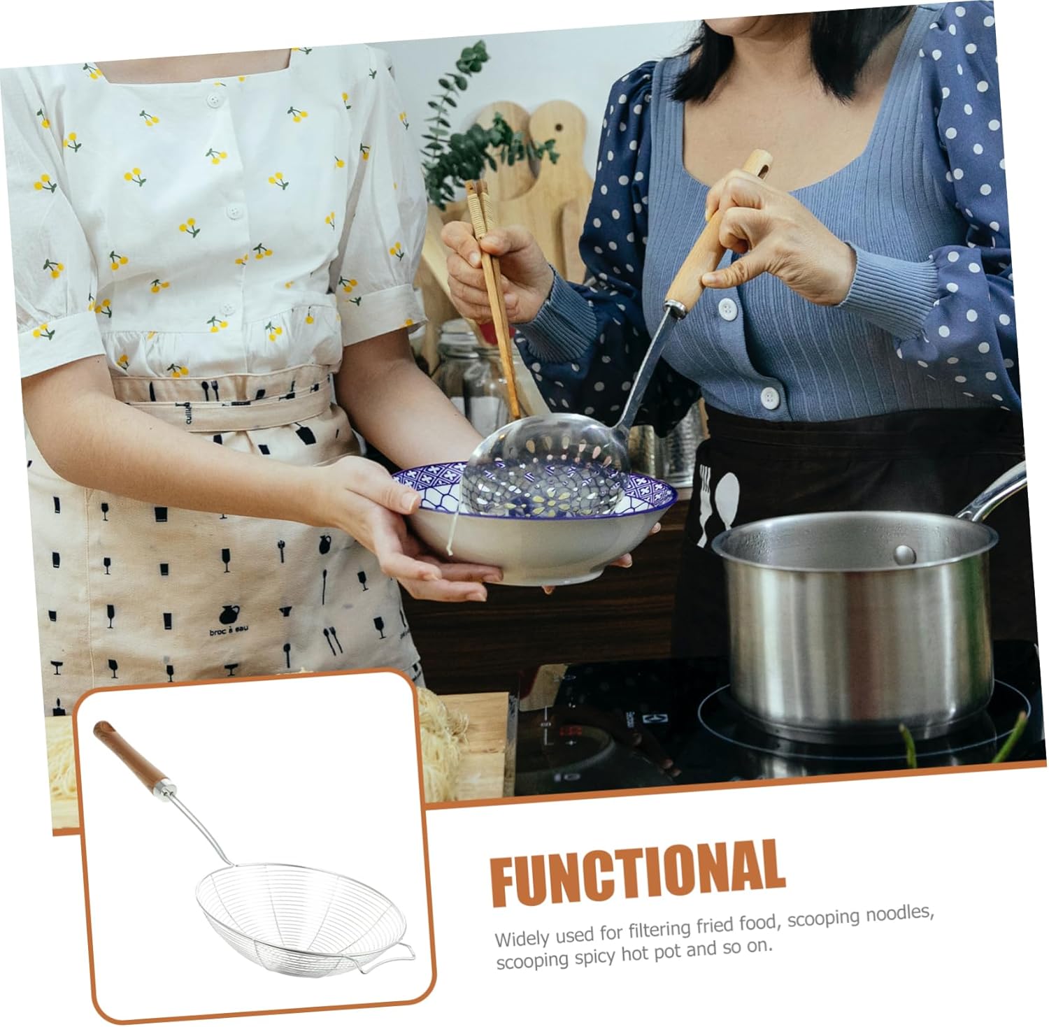 Luxshiny 304 Stainless Steel Mesh Strainer with Wooden Handle