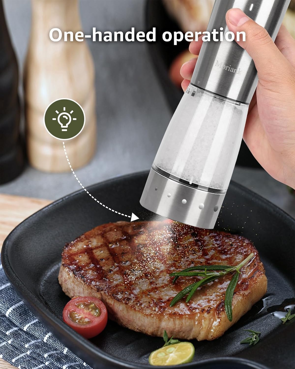 Moriank Electric Salt and Pepper Grinder Set Rechargeable Stainless Steel Tool