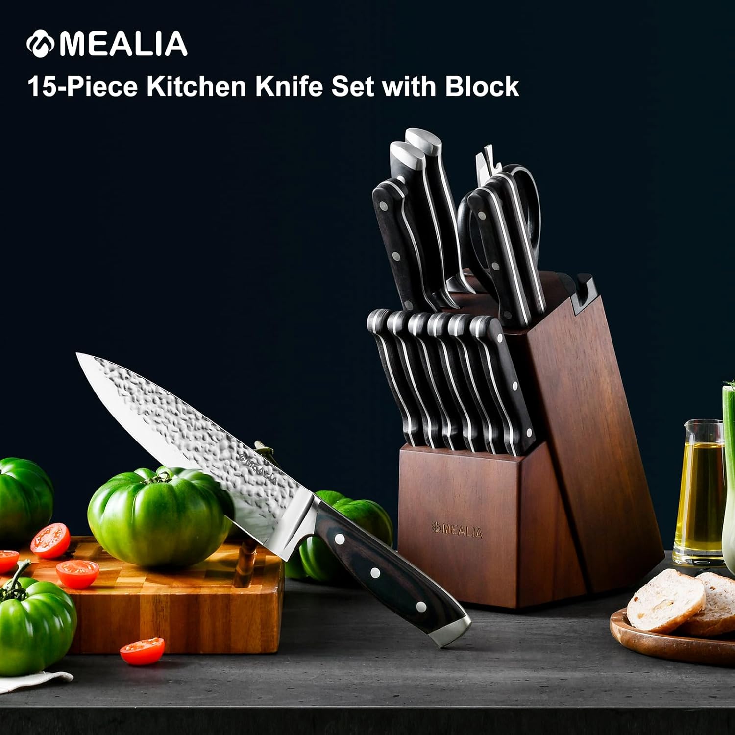 Mealia 15-Piece Kitchen Knife Set - Effortlessly Sharp Blocking Built-in