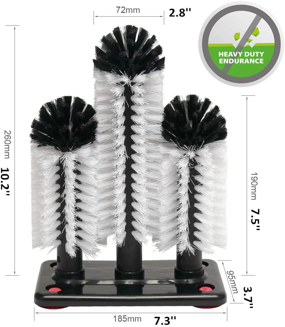 Triple-Ended Glass Washer Brush Set for Sinks with Suction Cup