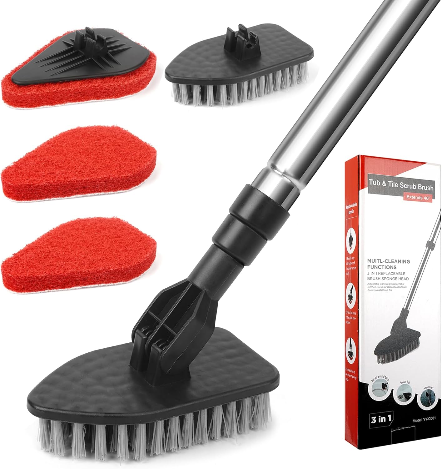 Tub Tile Scrubber Brush with 180 Rotation Extendable Design