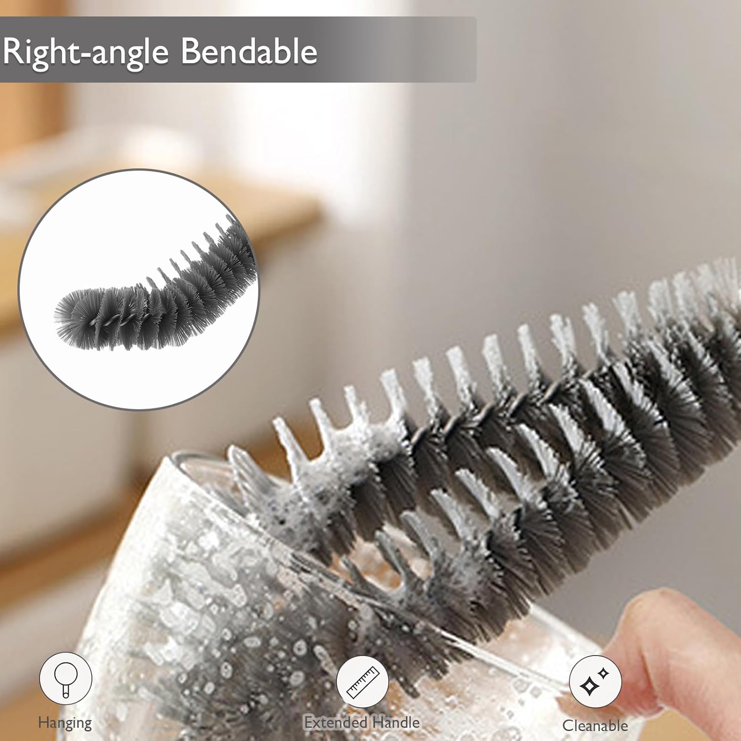2-Pack Bottle Brush Set for Glass Pot and Baby Bottles Black
