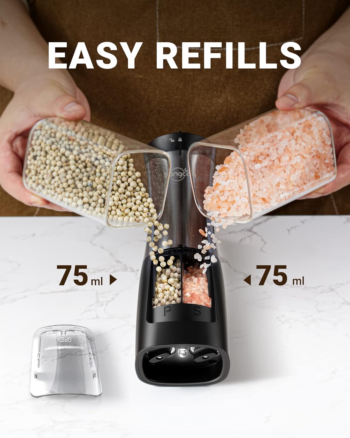 Sangcon 2-in-1 Electric Salt Pepper Grinder Set