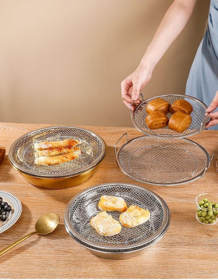 Stainless Steel Fine Mesh Fried Food Drain Rack with Tray