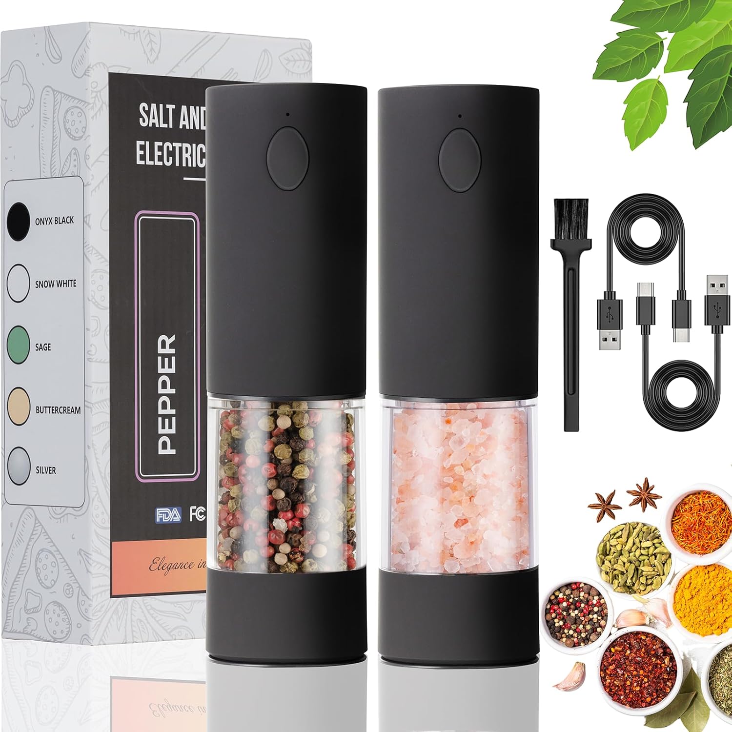 Adjustable Electric Salt and Pepper Grinder Set with USB Rechargeable Technology
