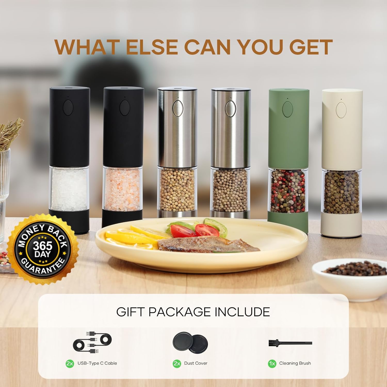 Adjustable Electric Salt and Pepper Grinder Set with USB Rechargeable Technology
