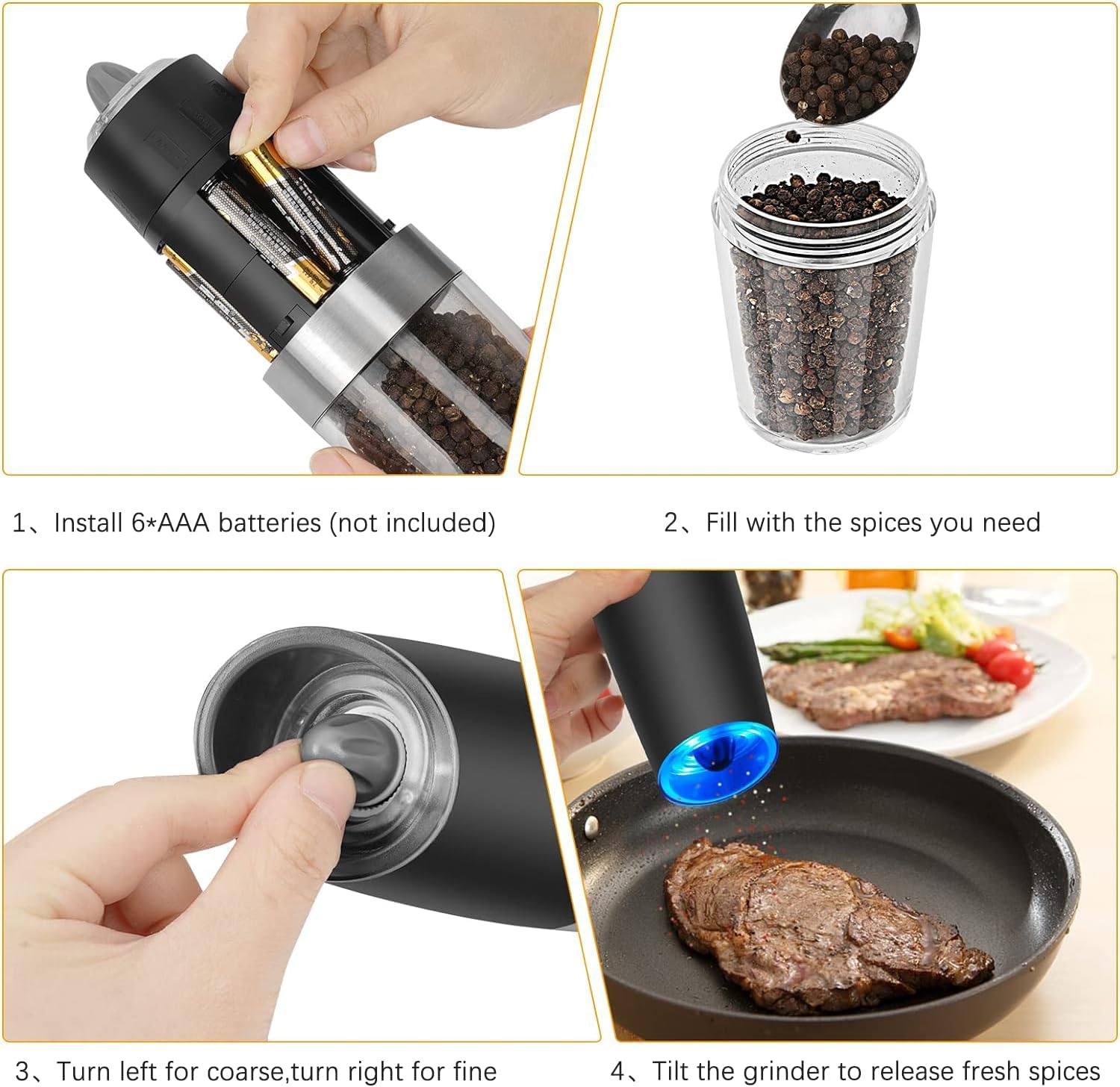 Elegant Electric Salt Pepper Mill Set with LED Light