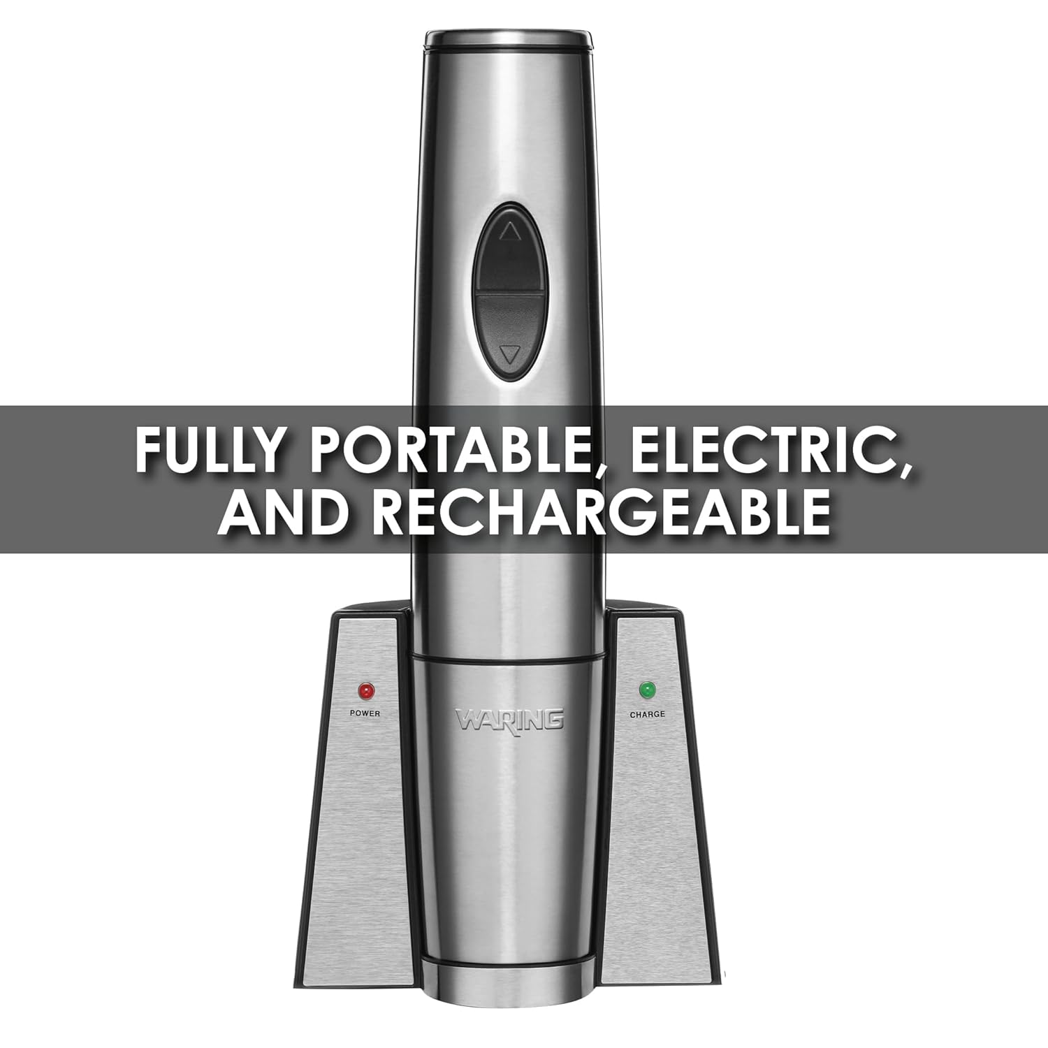 Waring Commercial WWO120 Portable Electric Wine Bottle Opener with Recharging Station Silver