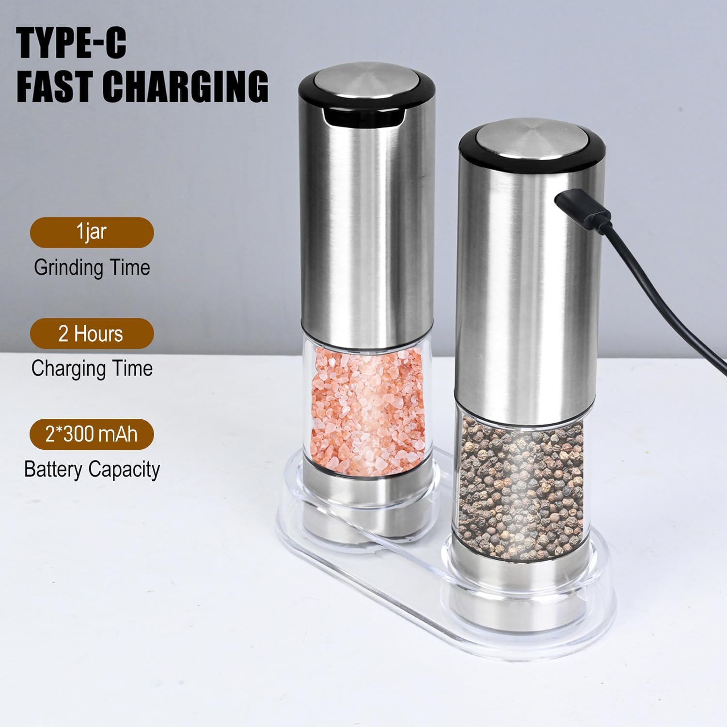 RAVEGO 2-Piece Electric Salt Pepper Grinder Set