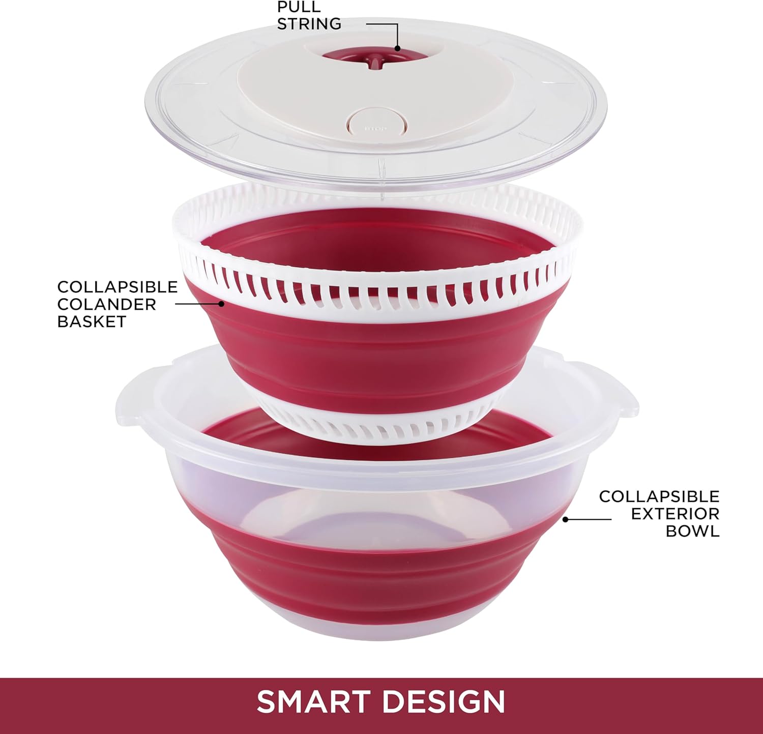 Collapsible Salad Spinner SA 4 QT Durable Kitchen Essential with Rose Design