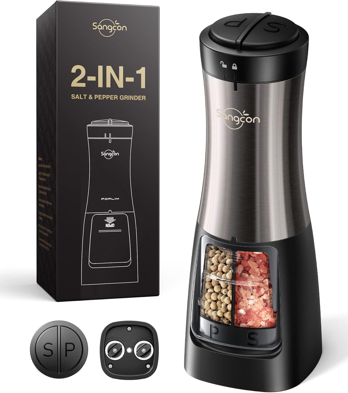 Sangcon 2-in-1 Electric Salt Pepper Grinder Set