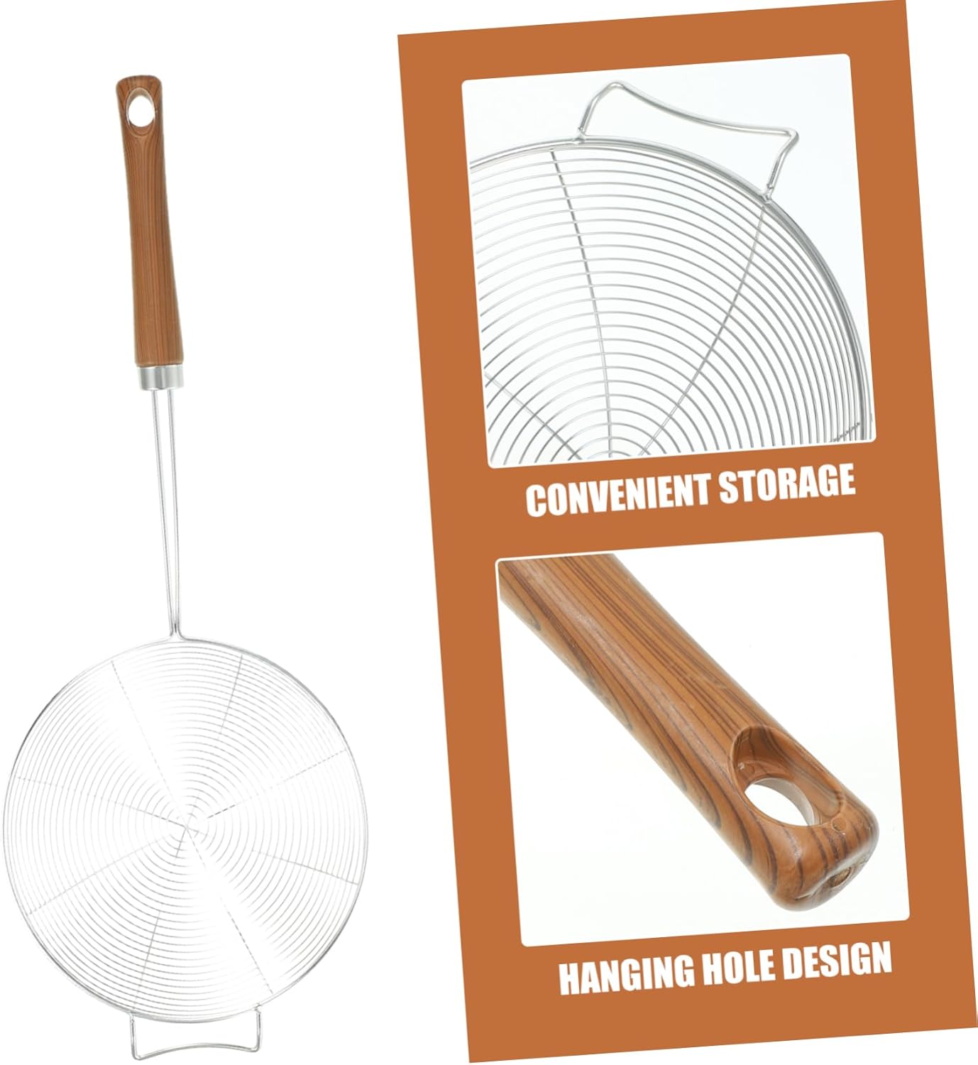 304 Stainless Steel Kitchen Colander with Wooden Handle for Easy Cooking