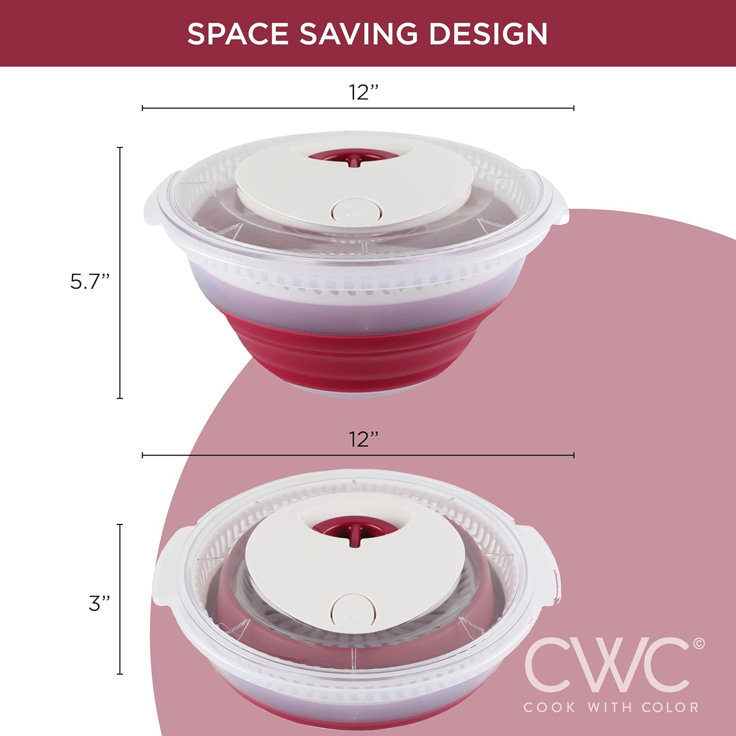 Collapsible Salad Spinner SA 4 QT Durable Kitchen Essential with Rose Design