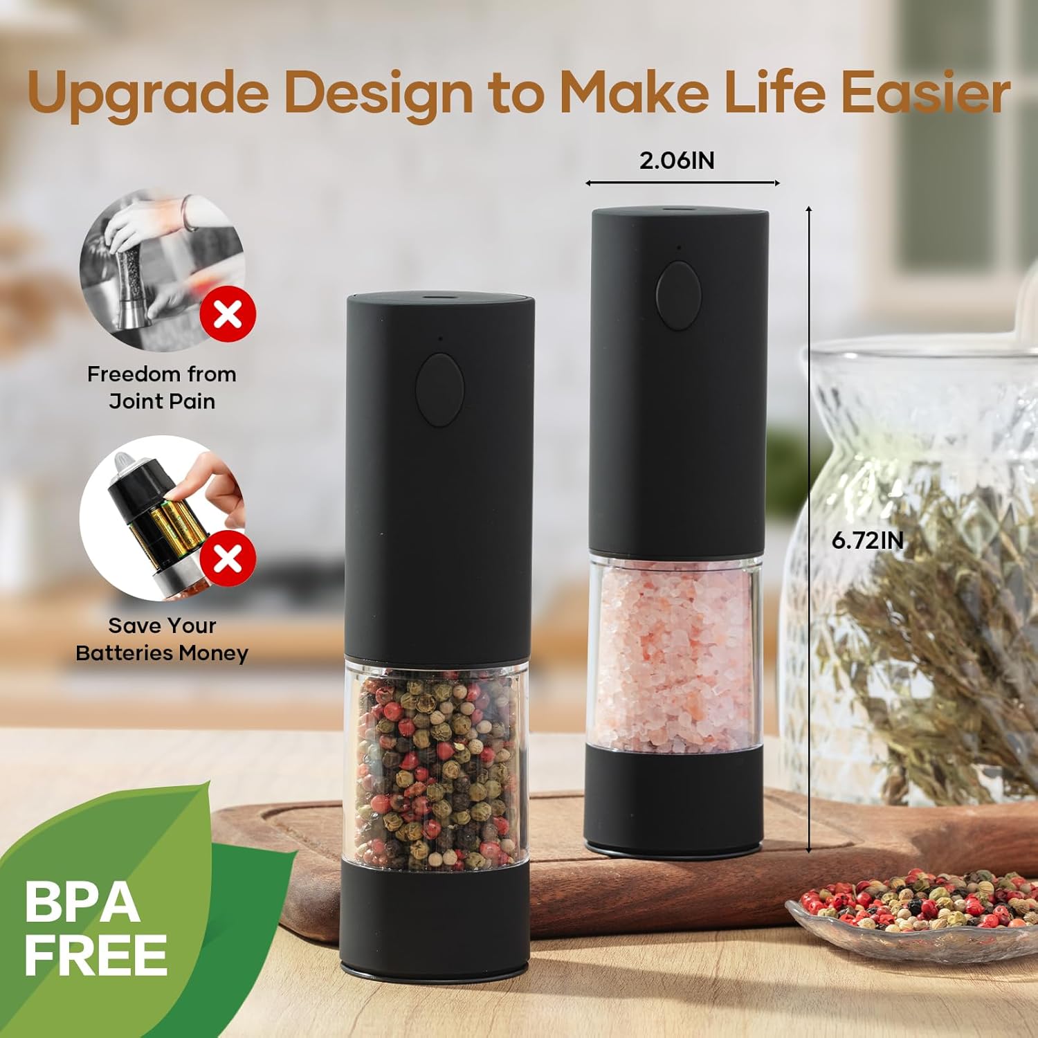 Adjustable Electric Salt and Pepper Grinder Set with USB Rechargeable Technology
