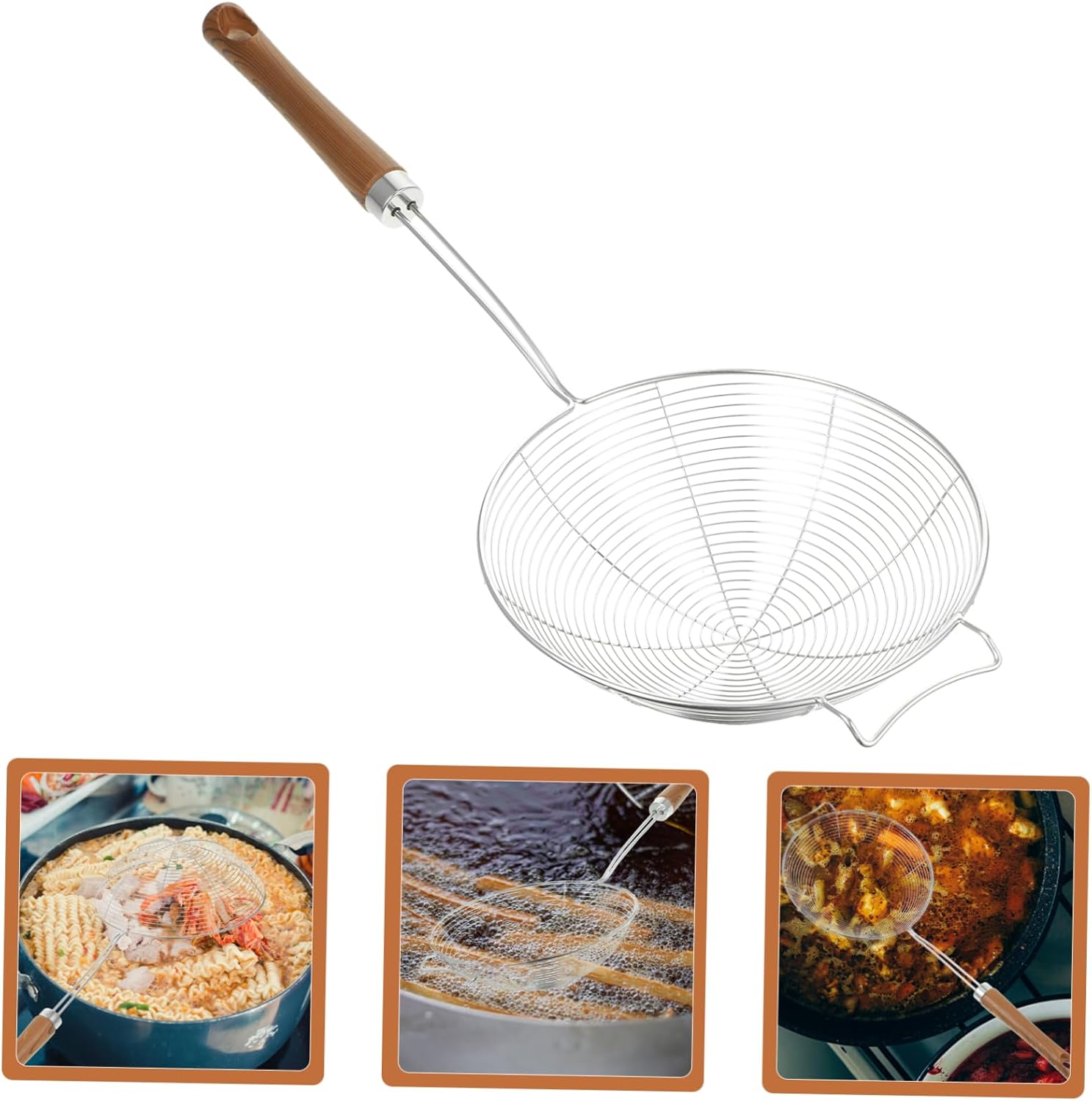 Luxshiny 304 Stainless Steel Mesh Strainer with Wooden Handle Kitchen Colander