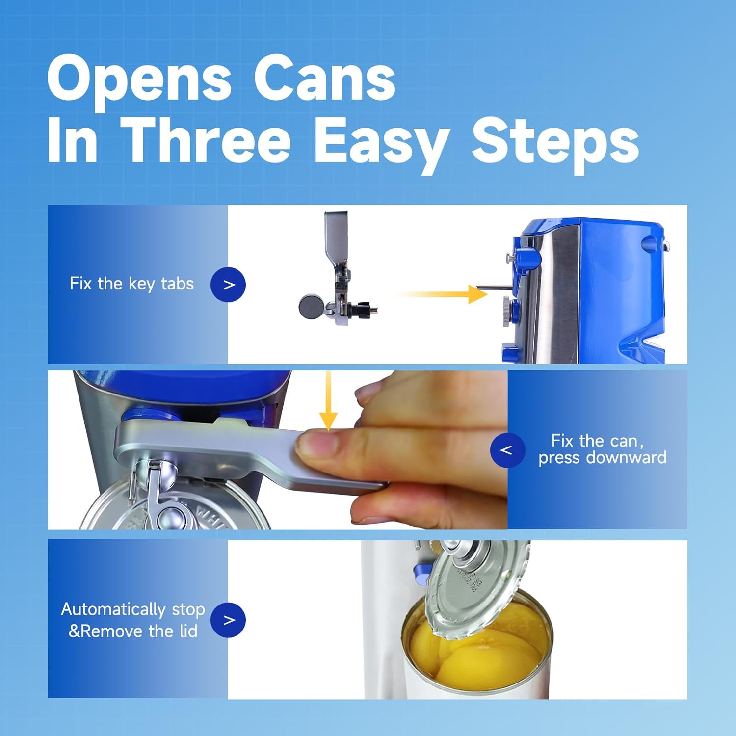 Davivy Electric Can Opener with Knife Sharpener and Bottle Opener SilverBlue