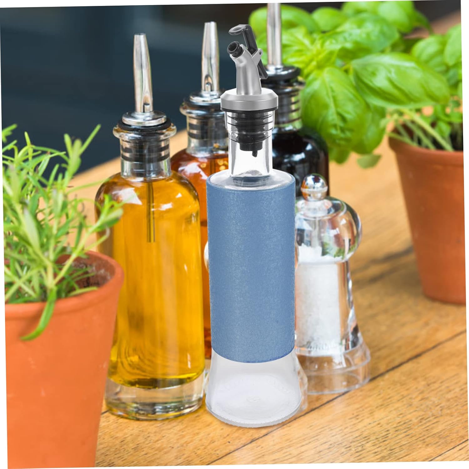 STOBAZA 1 Set Condiment Bottles Oil Vinegardispenser Stainless Steel Glass Design