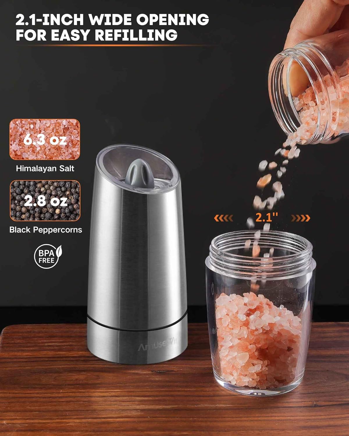 AmuseWit Gravity-Operated Electric Salt and Pepper Mill Set