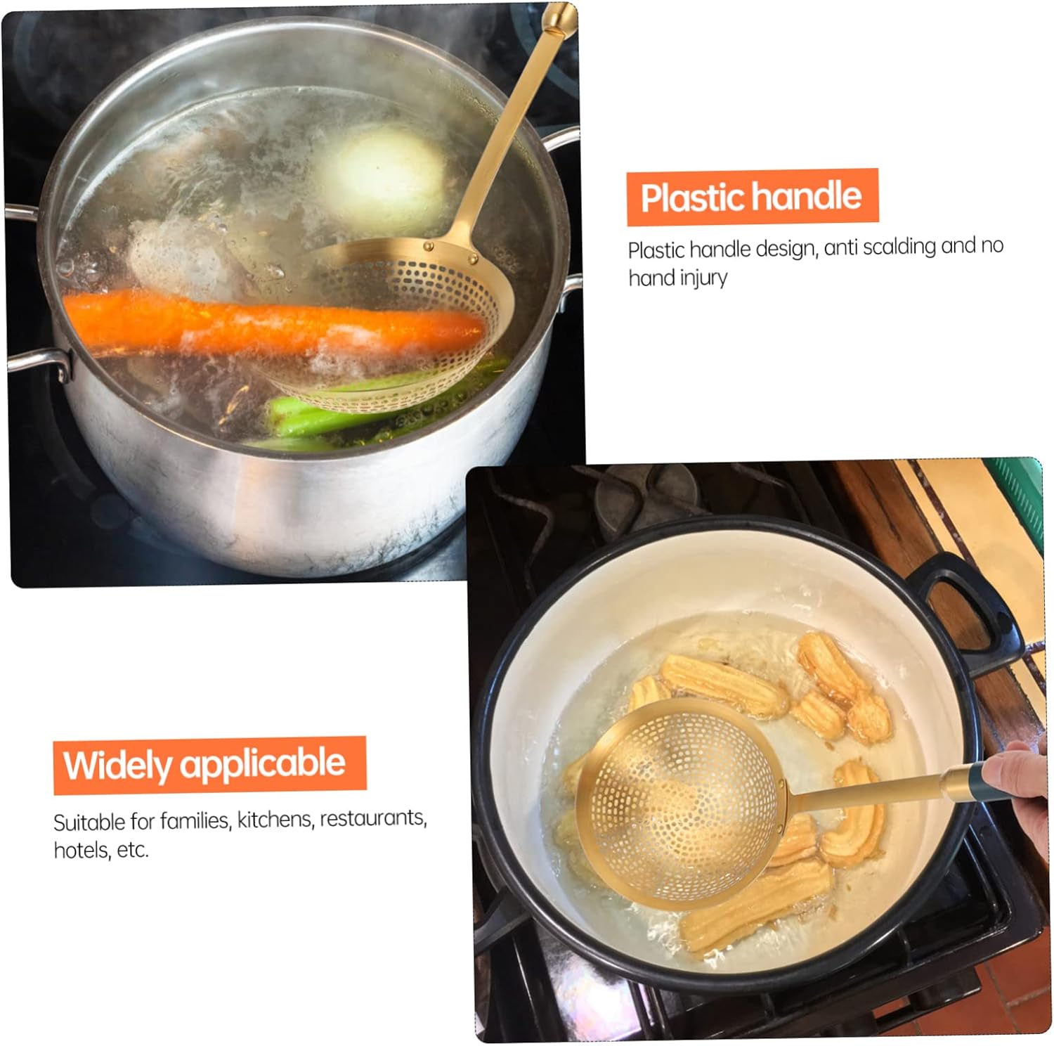 Stainless Steel Cooking Skimeter Frying Spoon Strainer Yellow