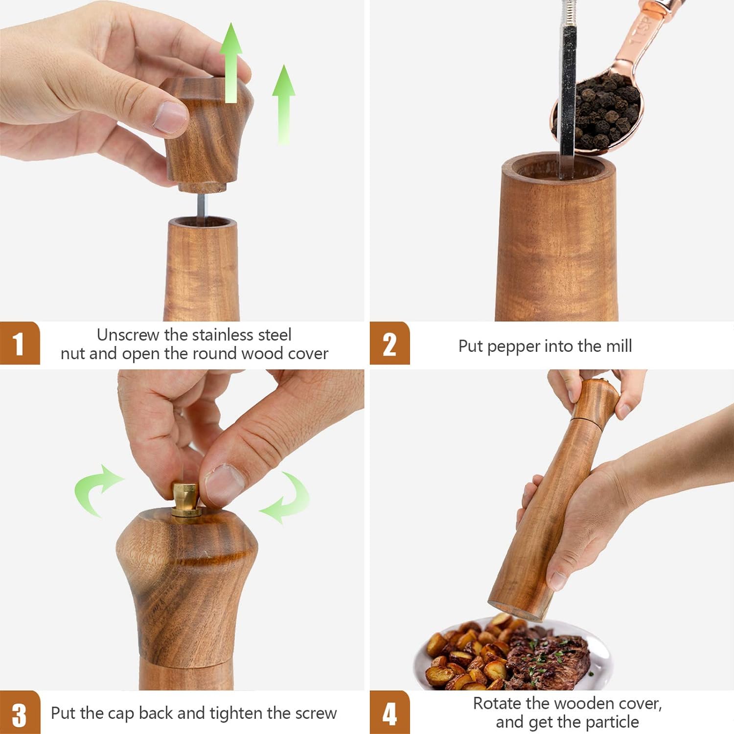 Elegant Acacia Wooden Pepper Grinder Salt and Pepper Shaker Gift