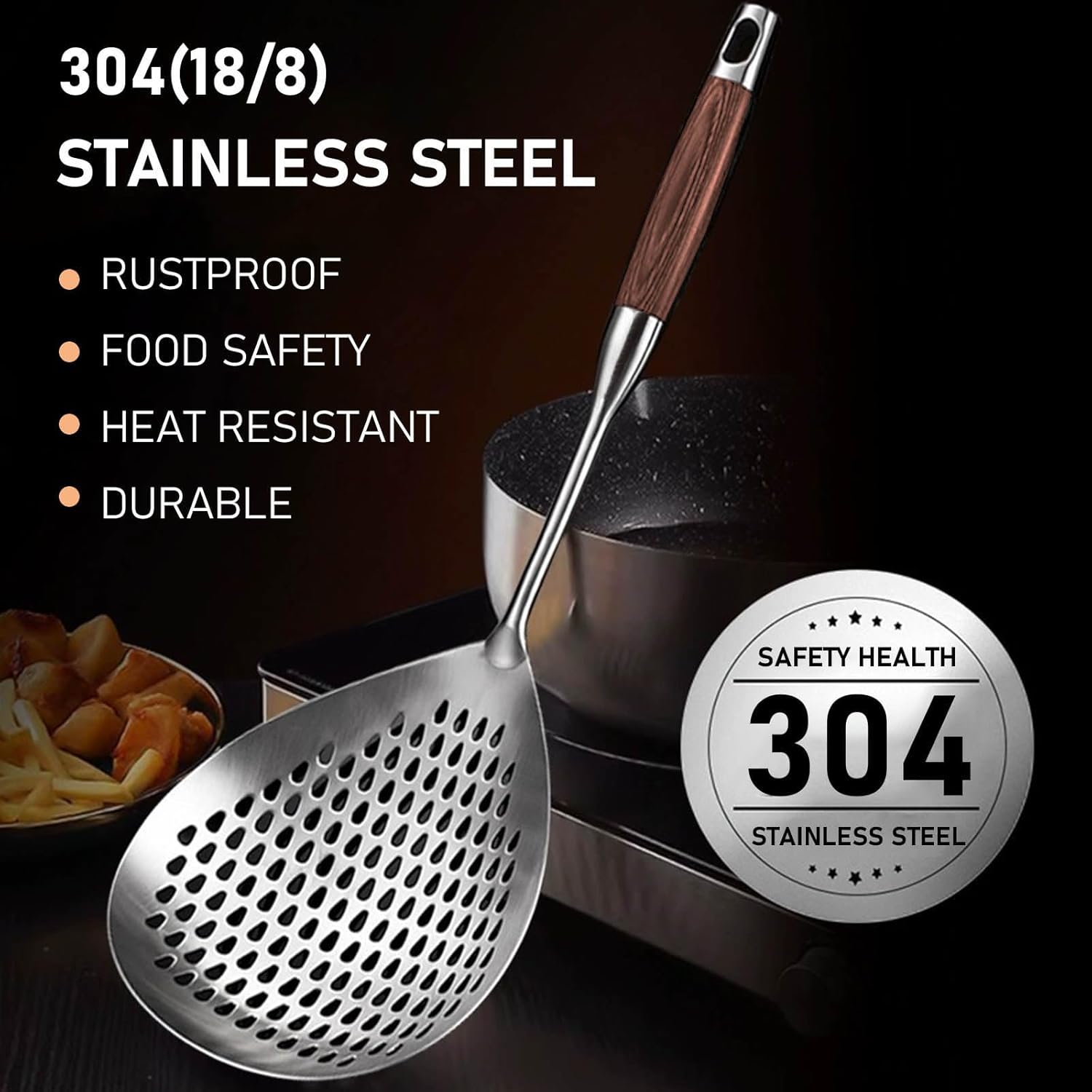 KAYCROWN Skimmer Slotted Spoon 57inch 188 Stainless Steel Ergonomic Cooking Tool