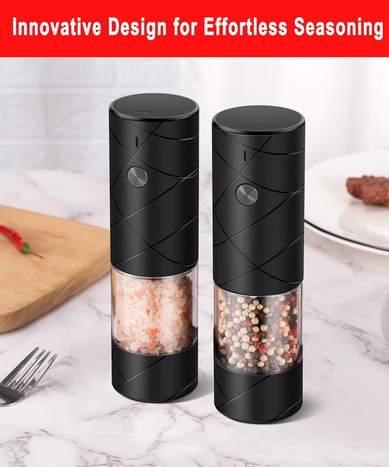 Rechargeable Electric Salt And Pepper Grinder Set - Extra Large Capacity - LED Light