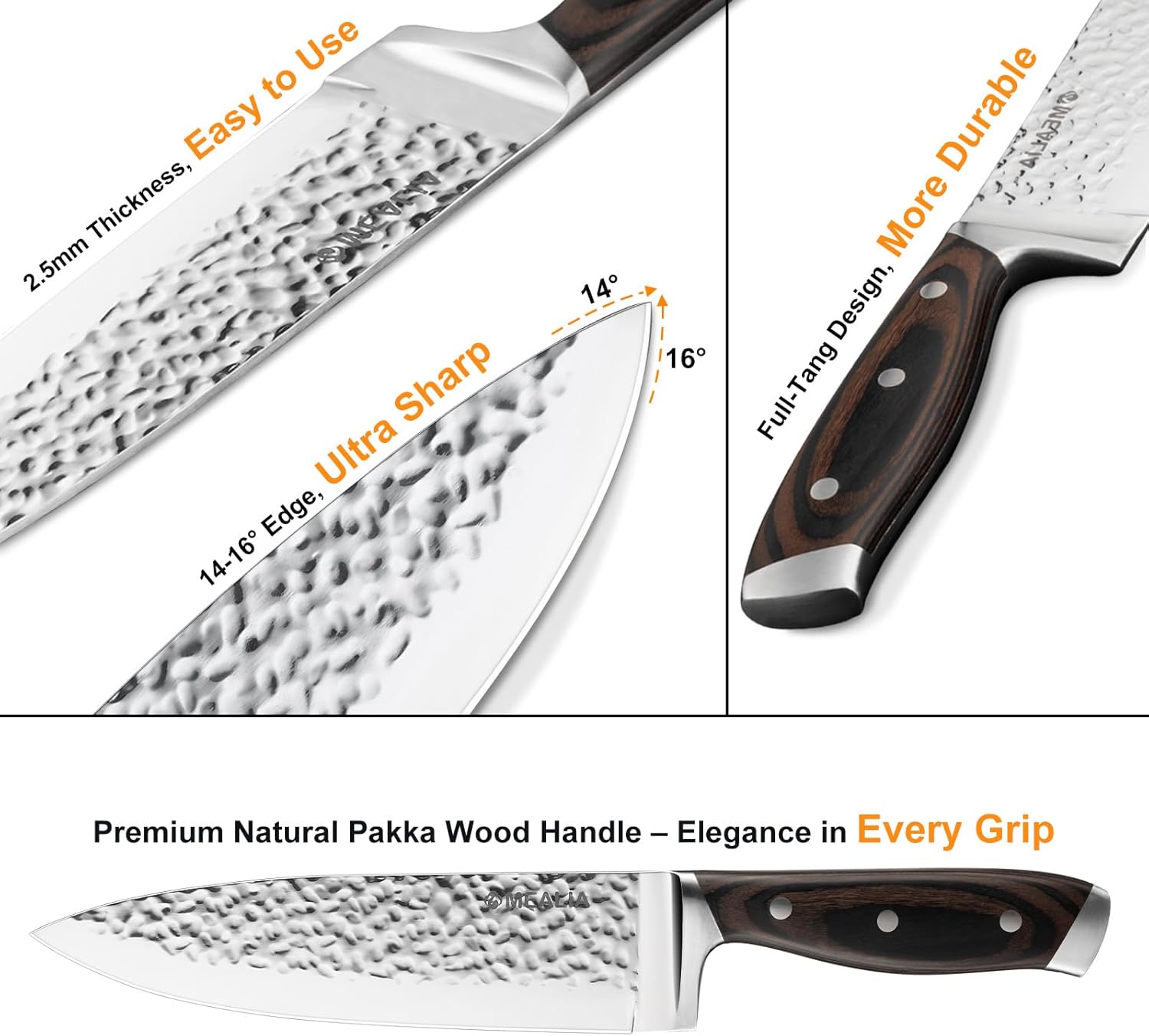 Mealia 15-Piece Kitchen Knife Set - Effortlessly Sharp Blocking Built-in