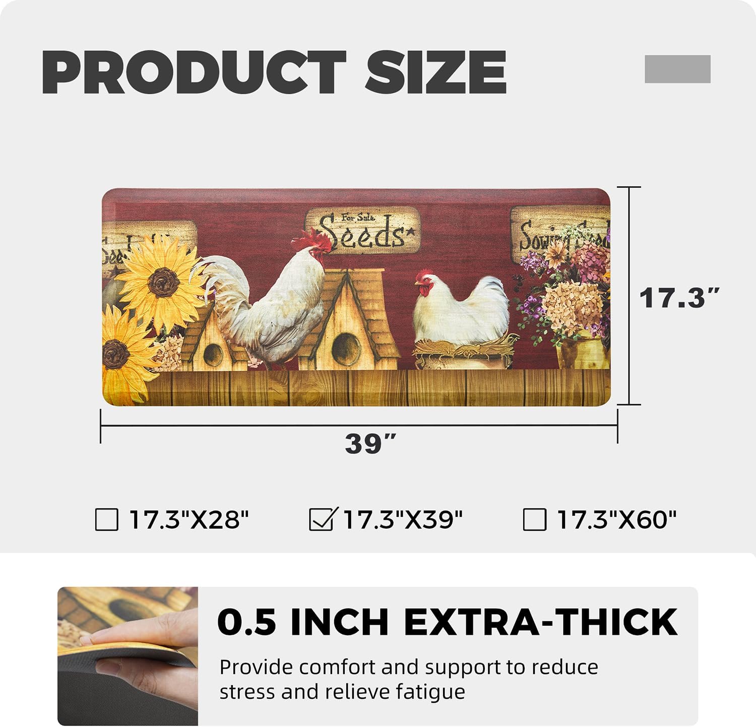 Multi-Colored Rooster Kitchen Mat