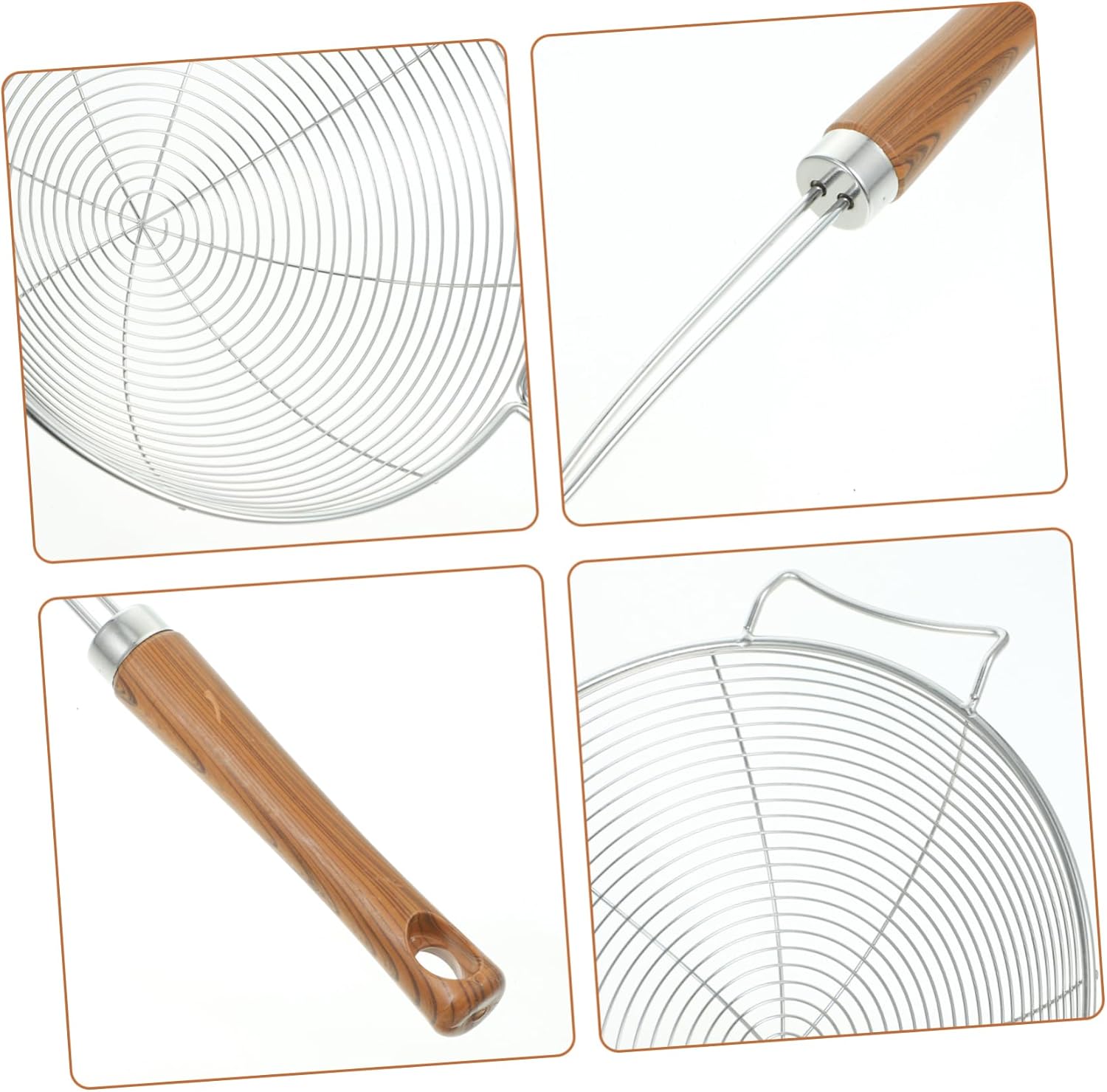 MikinonaStainless Steel Strainer Skimmer with Wooden Handle for Kitchen Use