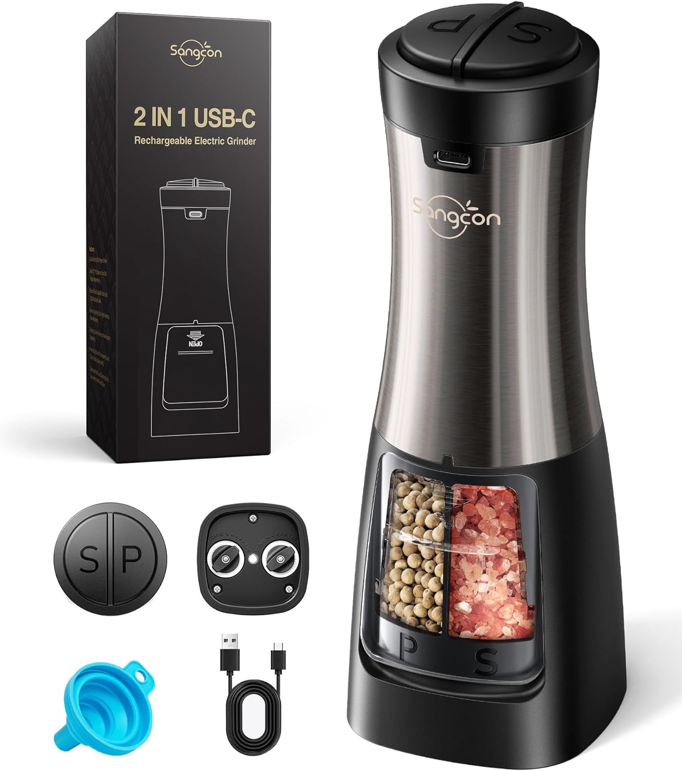 Sangcon 2-in-1 Electric Salt and Pepper grinder Set