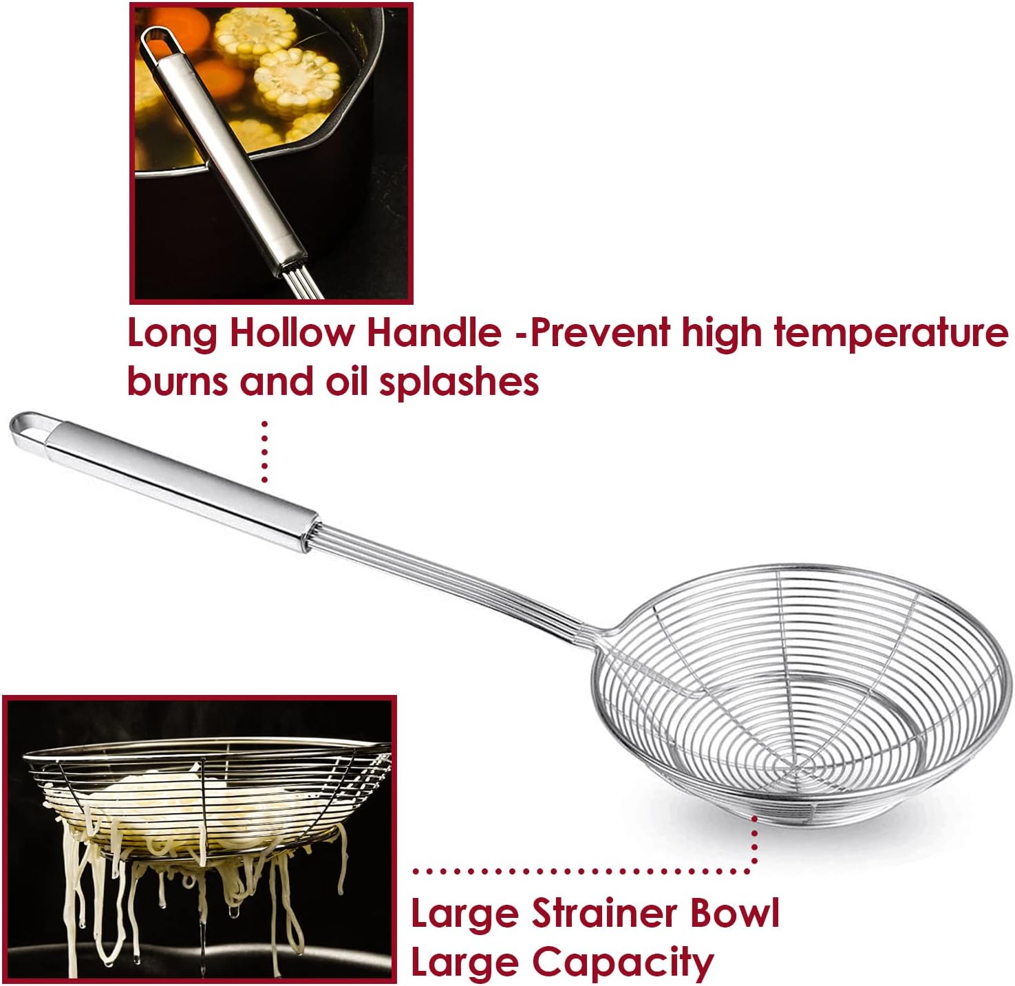KEISSCO Stainless Steel Spider Skimmer Spoon Set 3-Piece Professional Kitchen Tool