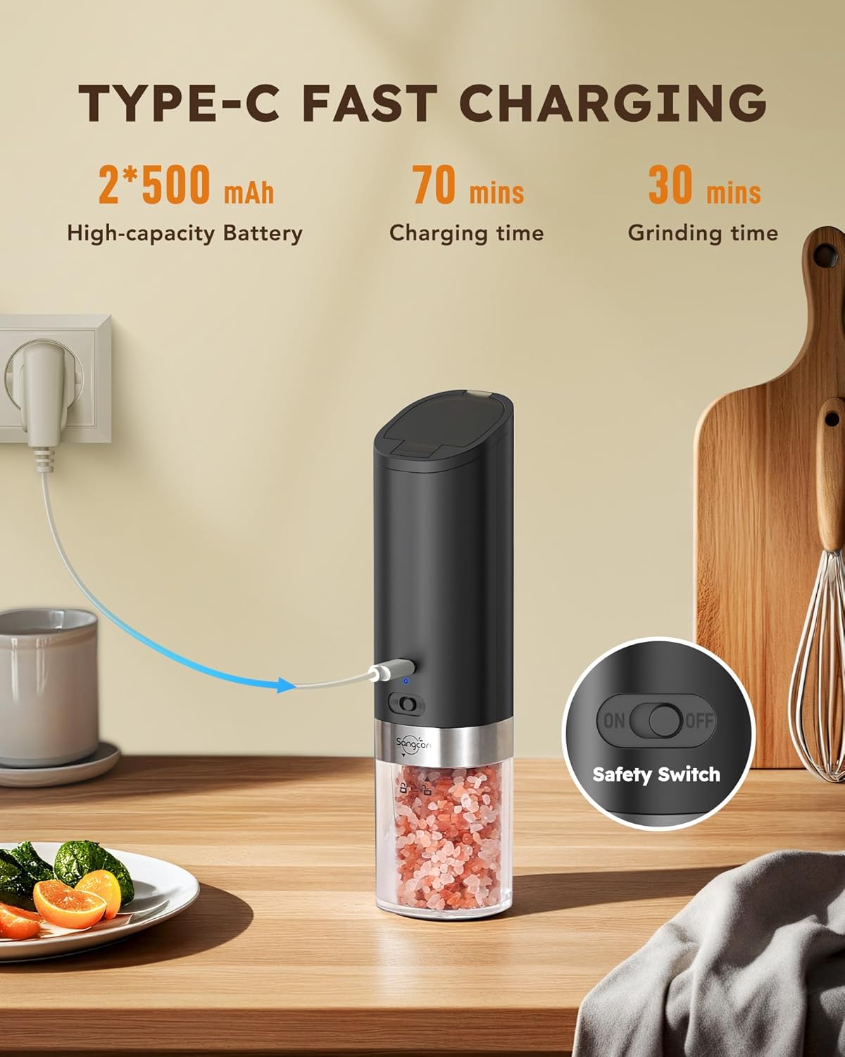 Premium Electric Salt and Pepper Grinder Set with Rechargeable Technology