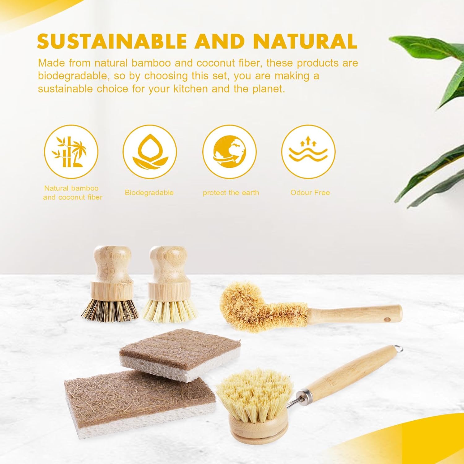 DEBETOOL 6-Piece Bamboo Dish Brush Set