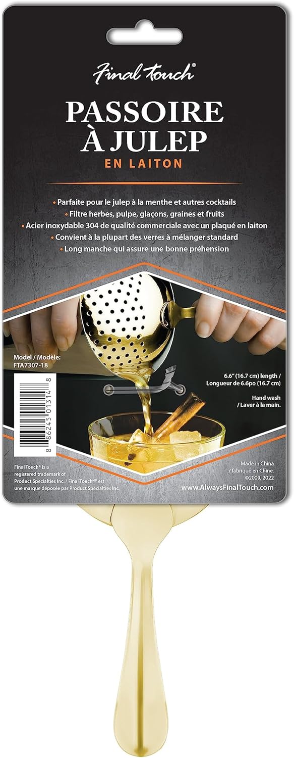 Final Touch Stainless Steel Julep Strainer Brass Finish Perfect for Cocktails