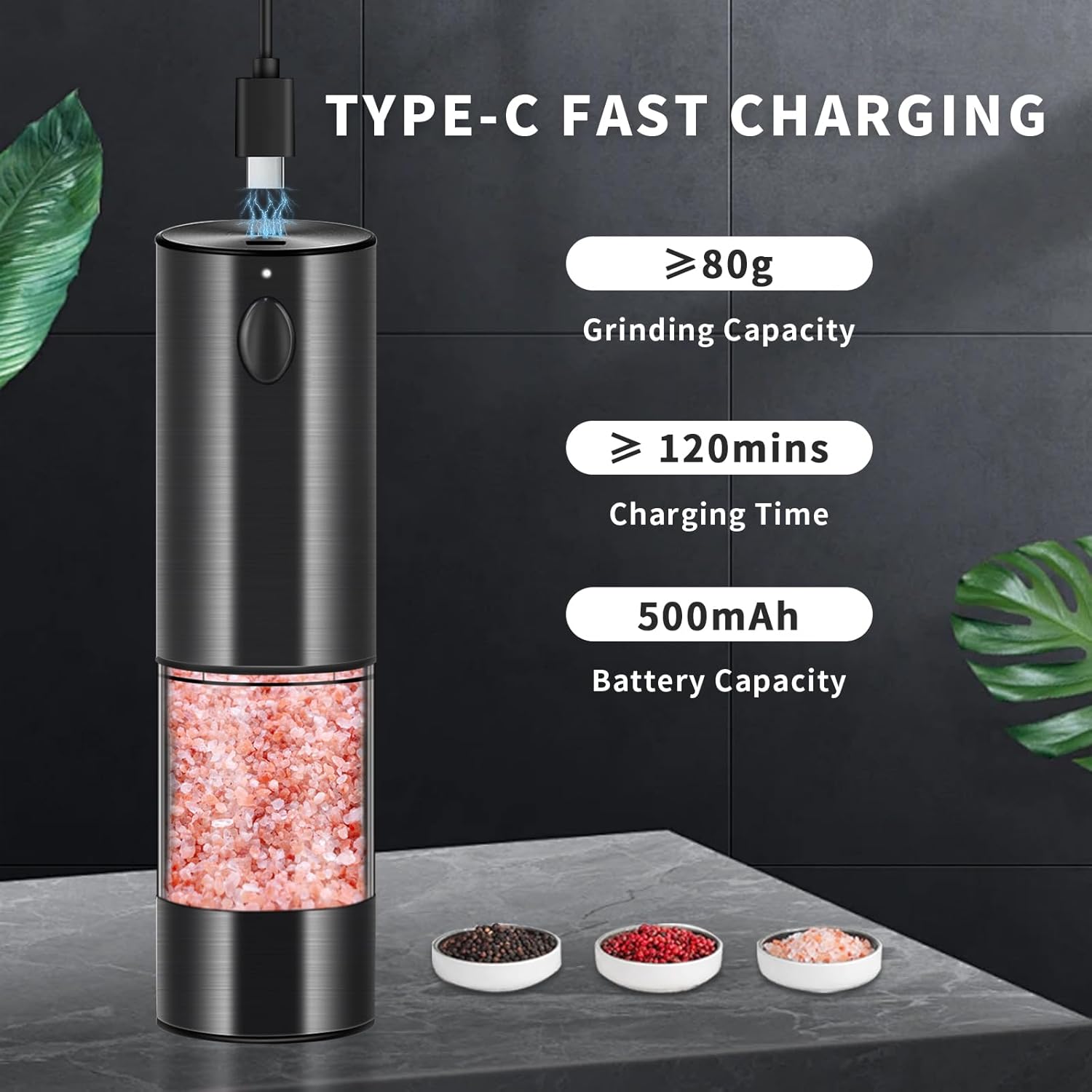 Haomacro Electric Salt and Pepper Grinder Set with LED Lights