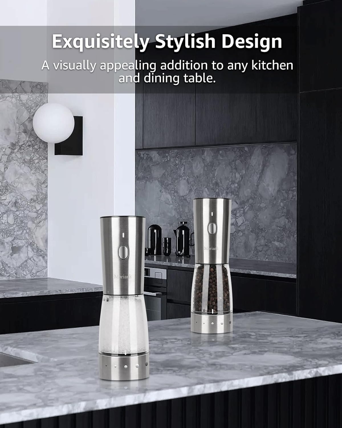 Moriank Electric Salt and Pepper Grinder Set Rechargeable Stainless Steel Tool