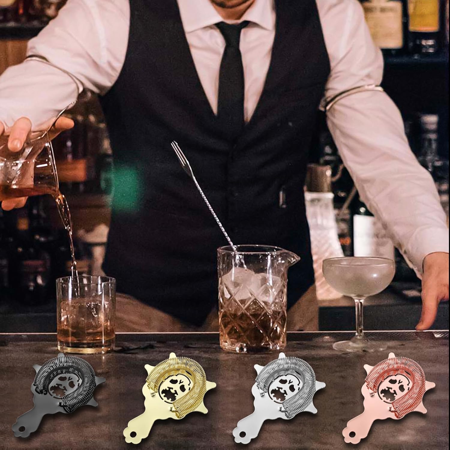 Elegant 4-Prong Cocktail Strainer with Hawthorne Design