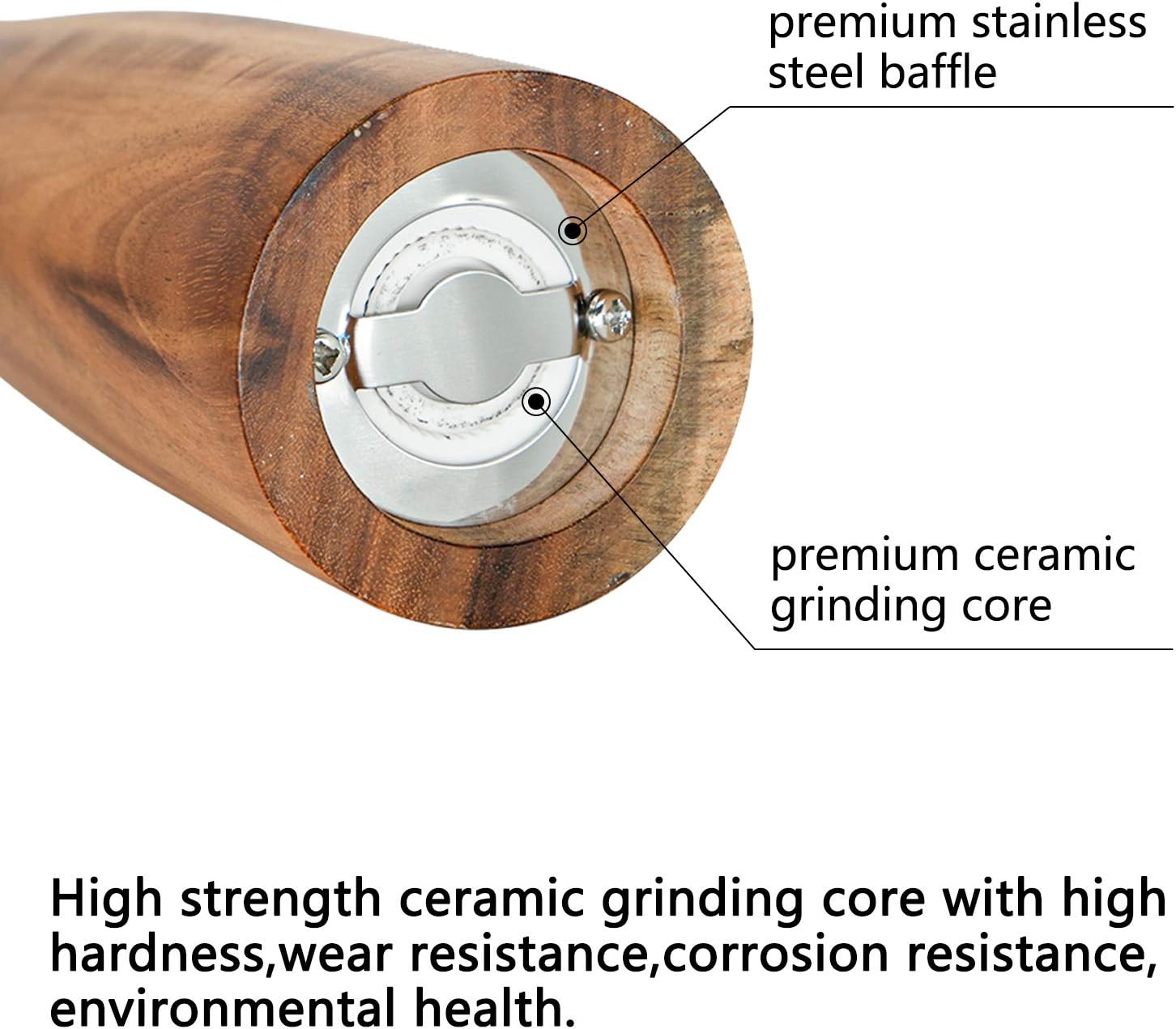 Elegant Acacia Wooden Pepper Grinder Salt and Pepper Shaker Gift