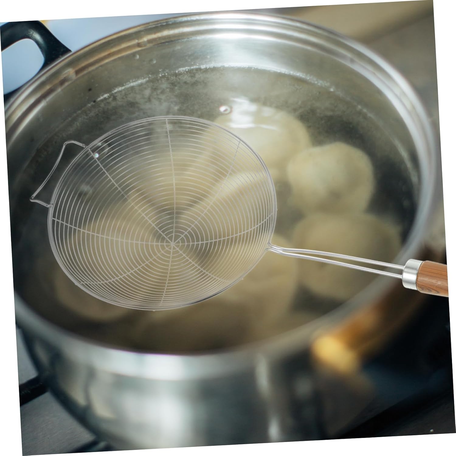 Luxshiny 304 Stainless Steel Mesh Strainer with Wooden Handle
