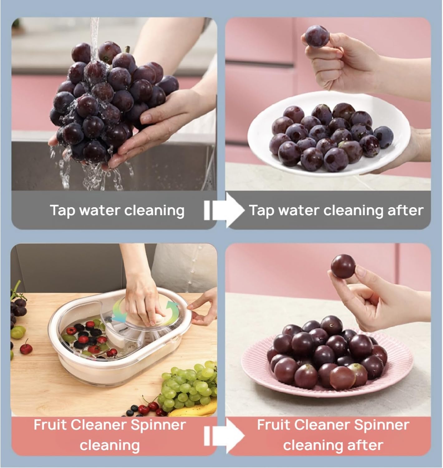 Efficient Manual Compact Fruit and Vegetable Cleaning System Green