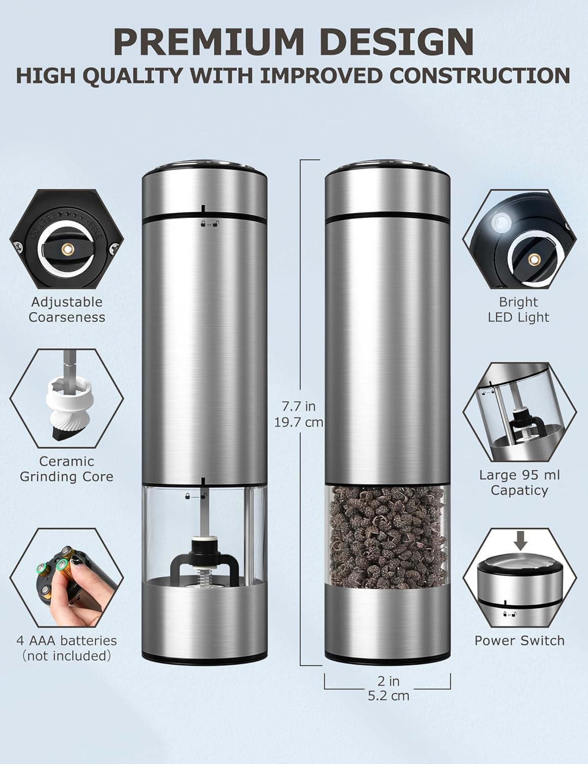 Adjustable Electric Salt Pepper Grinder Set