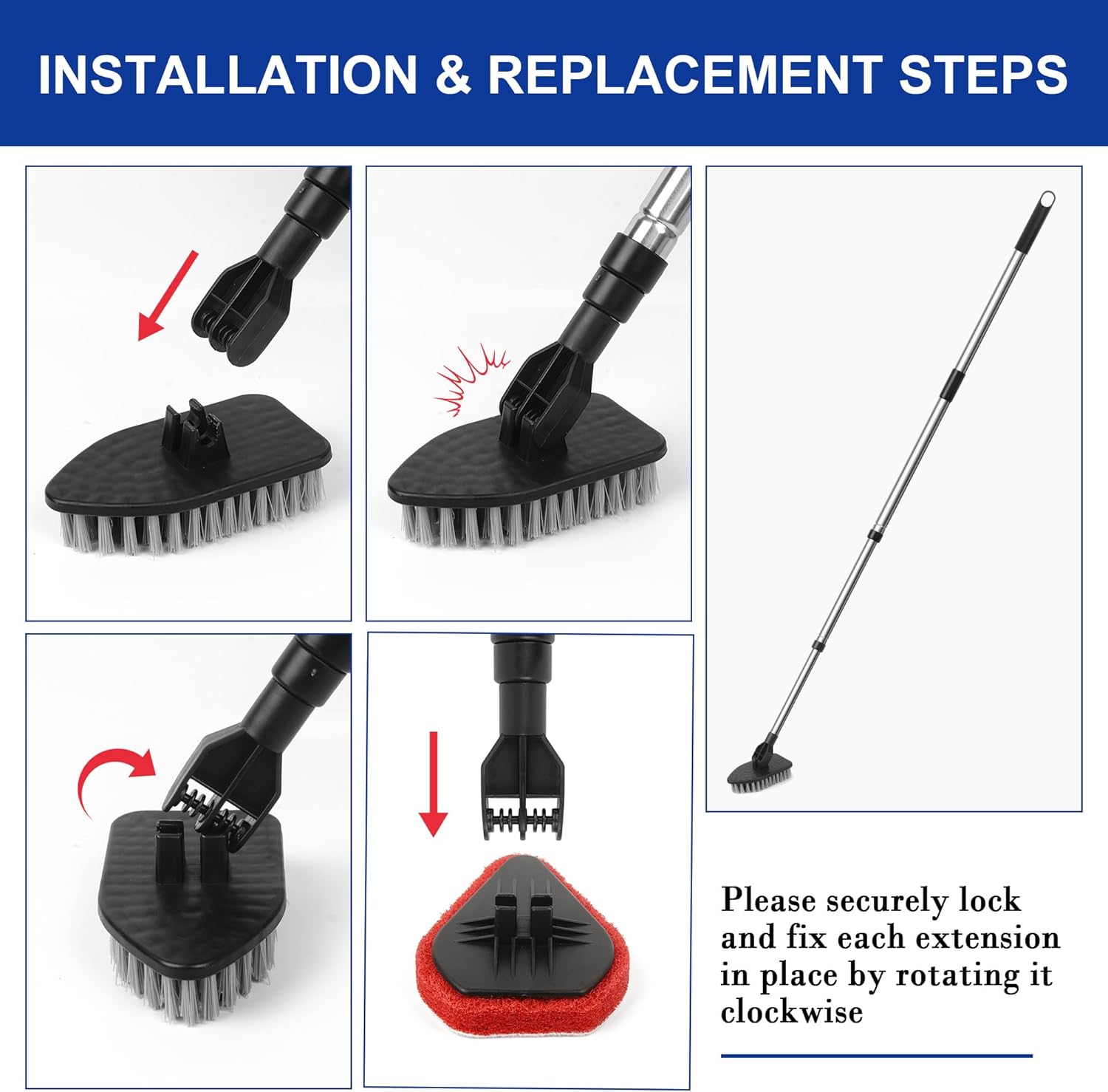 Tub Tile Scrubber Brush with 180 Rotation Extendable Design