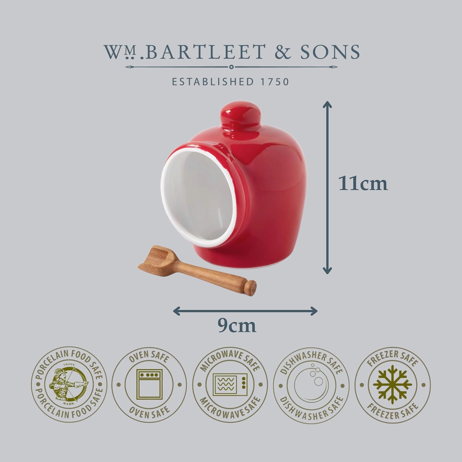 WM Bartleet Sons 1750 Traditional Salt Pig with Wooden Spoon Red 9cm