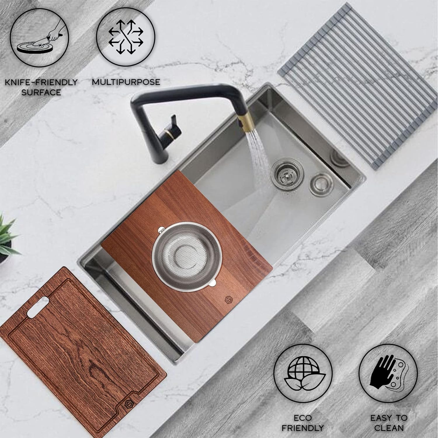Premium Kitchen Essentials- Strong Wood Kitchen Tool for Easy Chopping and Straining