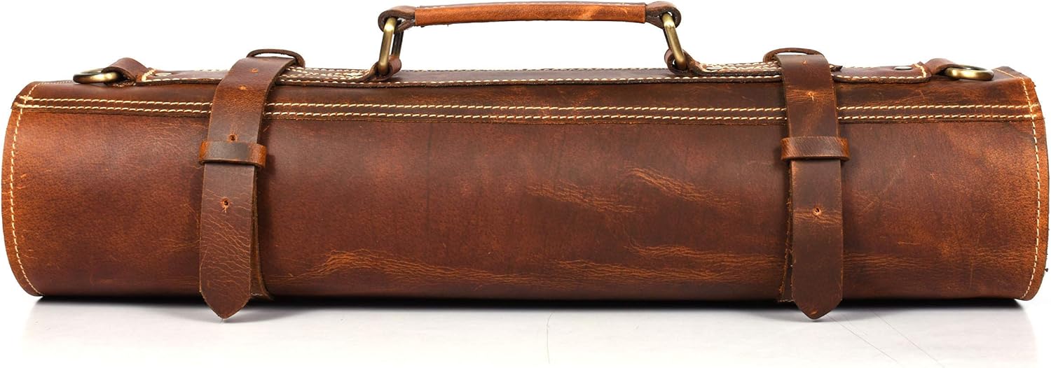 Stylish premium leather chef knife roll case